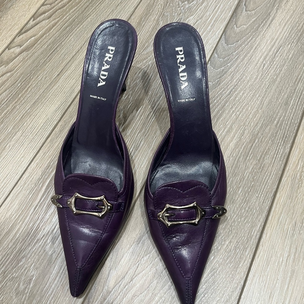 Prada Women's Dark Purple Leather Mules